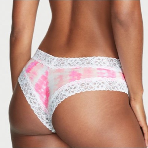 VS VICTORIA'S SECRET Lace Waist Cotton Cheeky Panty Faded Pink Tie Dye S - Picture 2 of 4